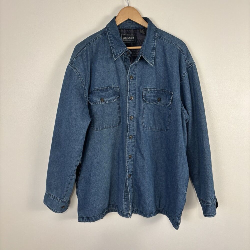 VTG Army & Navy Fleece Lined Denim Shacket Jacket Men’s XL Blue Workwear Shacket